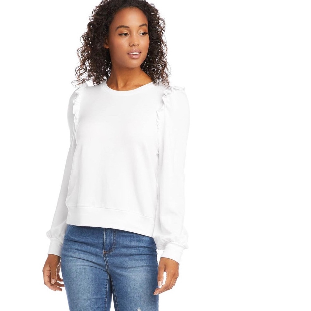 Karen Kane Ruffle Detail Sweatshirt in White, Medium… Brand new with tags!